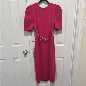 Karl Lagerfeld Red Sheath Midi Dress with Puff Sleeves